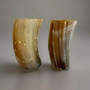 Cow Horn Cup Black White Gray Tan Medieval Viking Drinkware Glass Bovine Bone